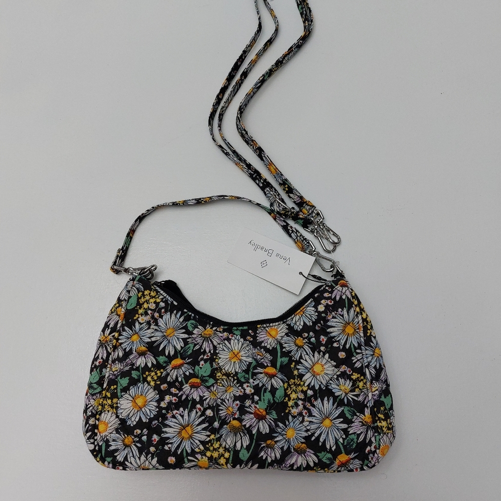 Vera Bradley Mini Frannie Crescent Crossbody Daisies White NWT - Picture 2 of 3